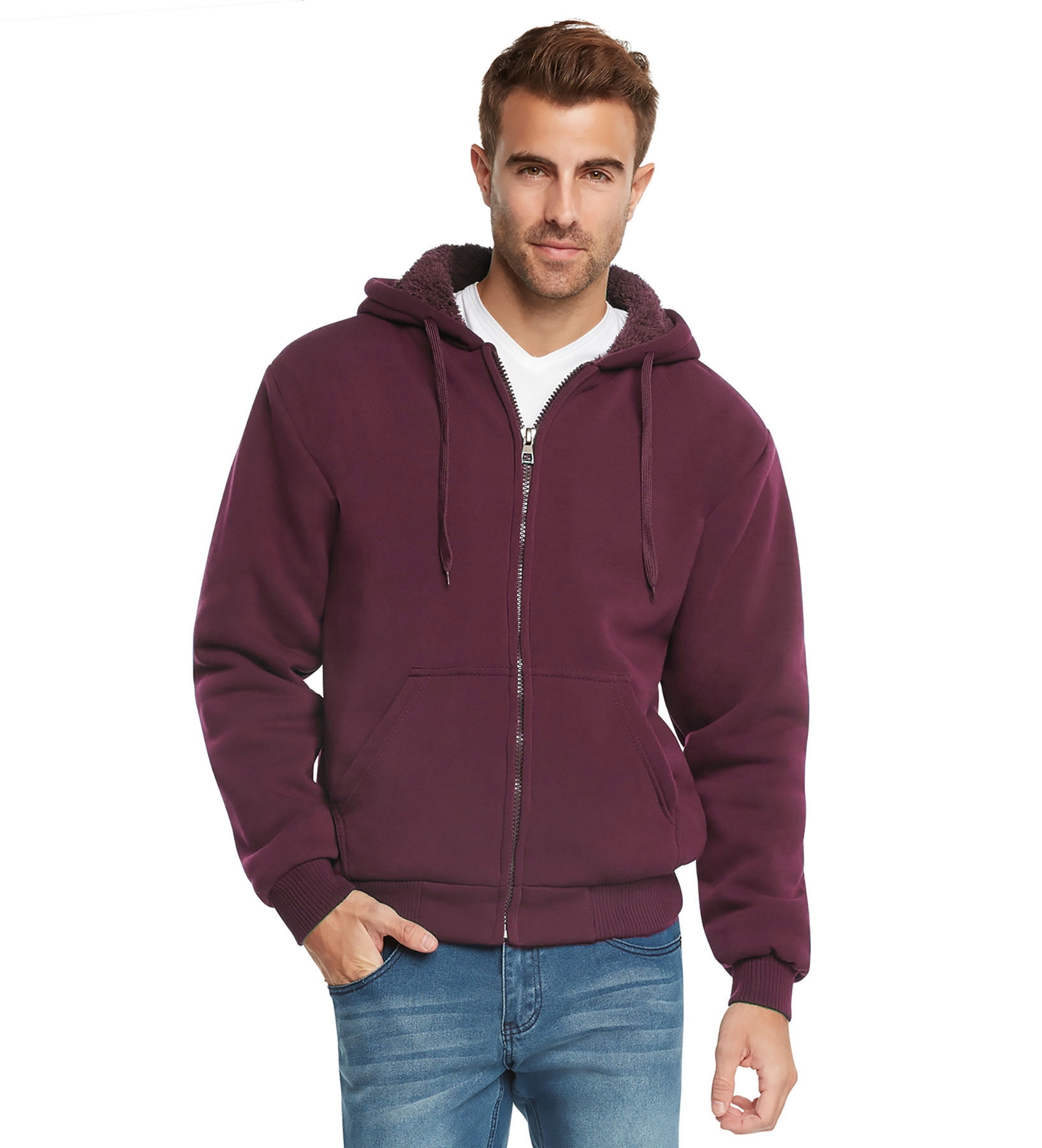 OTW Men Plus Size Relaxed Fit Fleece Hoodie Fall & Winter Warm Hoodie Sweatshirts Jacket Coat Wine Red 2XL