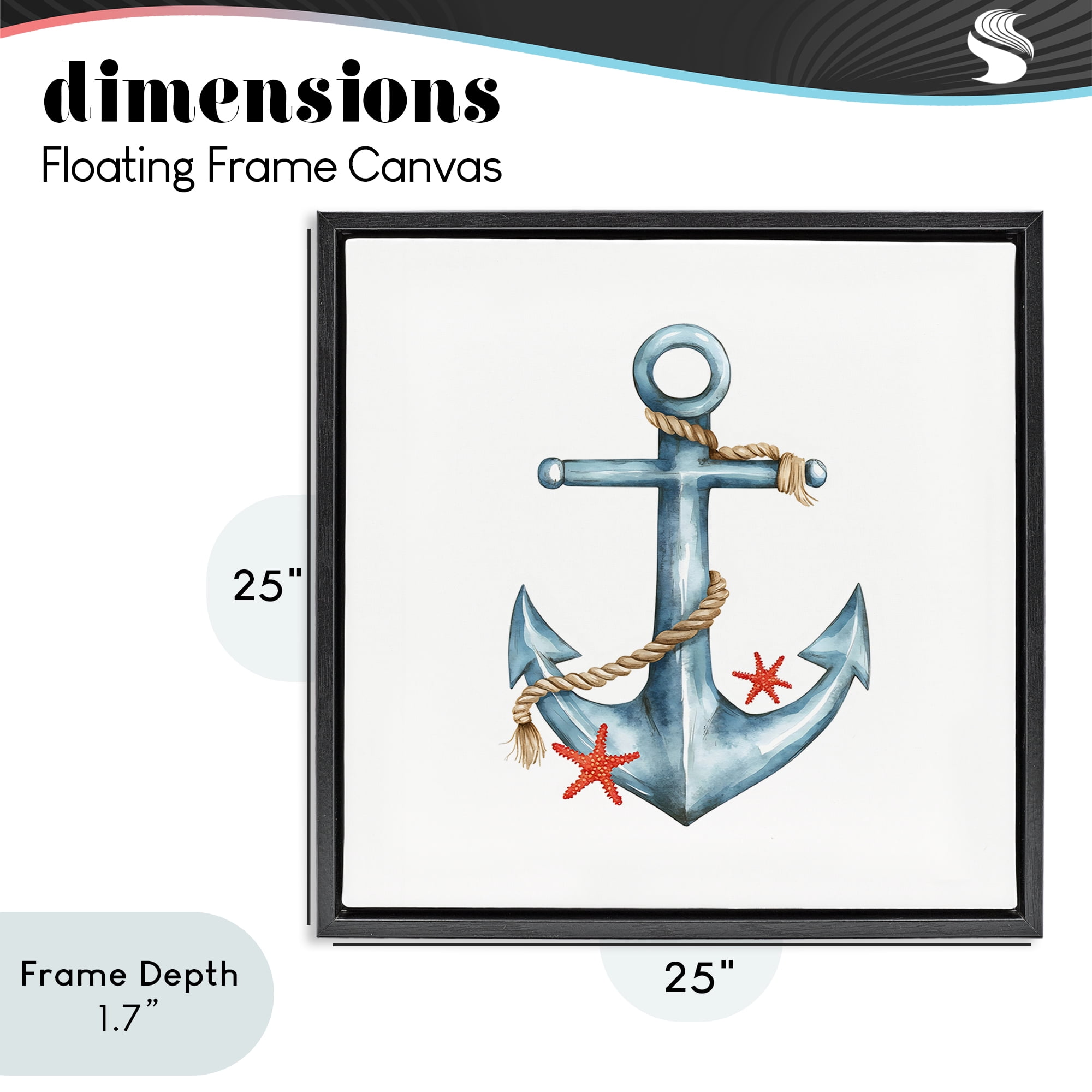 Stupell Industries Cute Sailor Anchor with Starfish Black Framed Floater Canvas Wall Art, design by LSR Design Studio