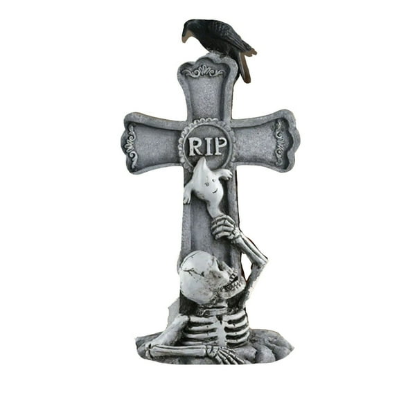 Halloween Outdoor Graveyard Tombstones, Resin Tombstone Yard Signs with Stakes, Realistic Skeleton RIP Halloween Decor for Yard, Garden, and Party