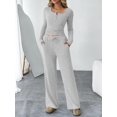 thumbnail image 2 of Women's 2 Piece Matching Lounge Sets Fall Fashion Outfits Henley Neck Sweater Top Wide Leg Pants Sweat Suits, 2 of 12