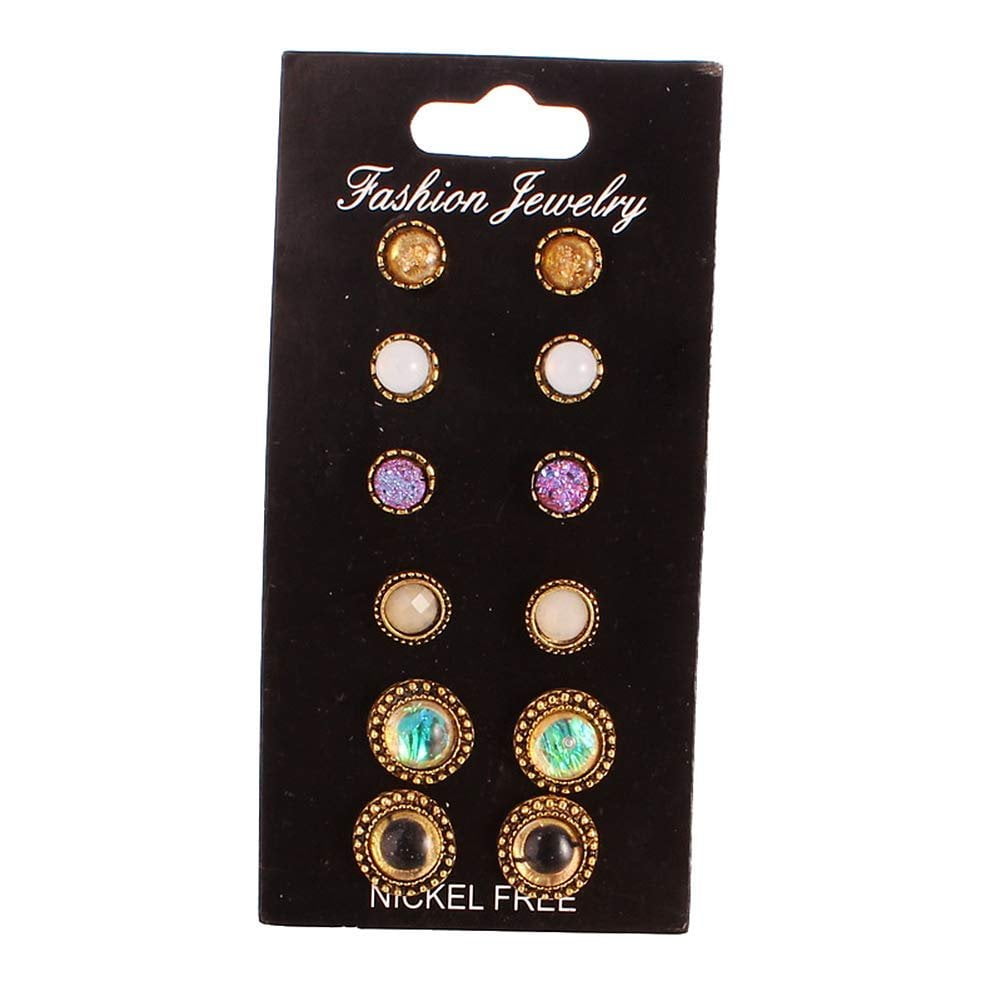 12 Pairs Stud Earrings for Women Girls Stainless Steel Turquoise Fashion Jewelry Earrings Sets