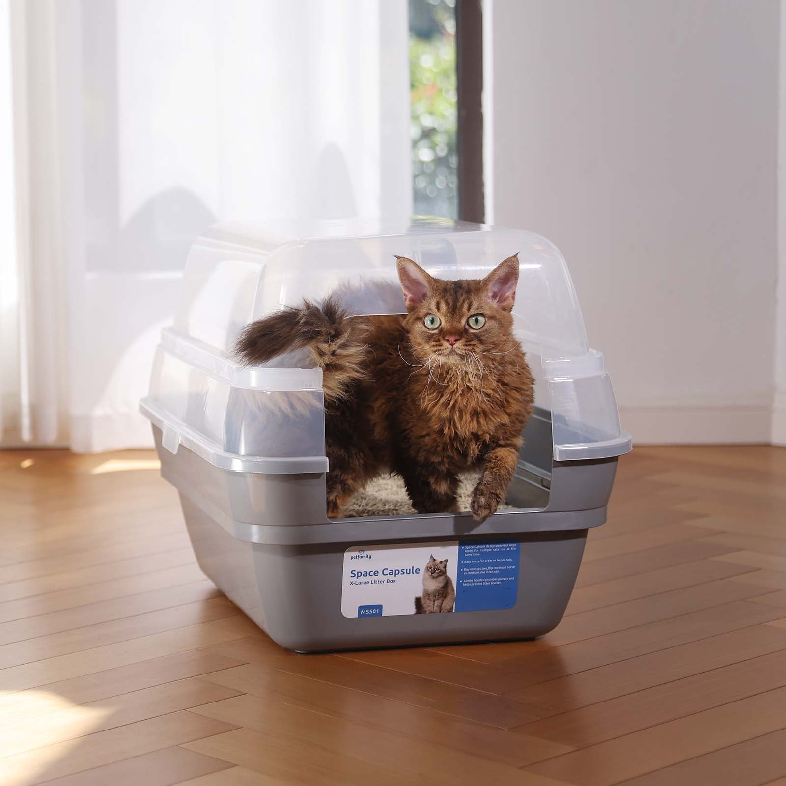 Petfamily Extra Large Cat Litter Box, Color Grey, Jumbo Hooded, 21.50 x 17.90 x 17.25 in