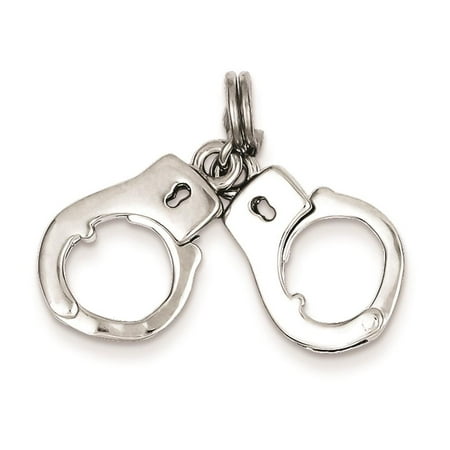 Sterling Silver 3-D Polished Movable Hand Cuffs w/ Spring Ring Charm Pendant