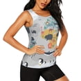thumbnail image 2 of Xecao The World Map with Cartoon Animals print women's scoop neck, loose-fit workout tank tops for the gym., 2 of 9