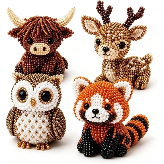 3D Beaded Animal DIY Kit, Animal Beading Craft Kit with Tools and Instructions, Handmade 3D Bead Animals Set for Adults Beginners(Woodland Friends)