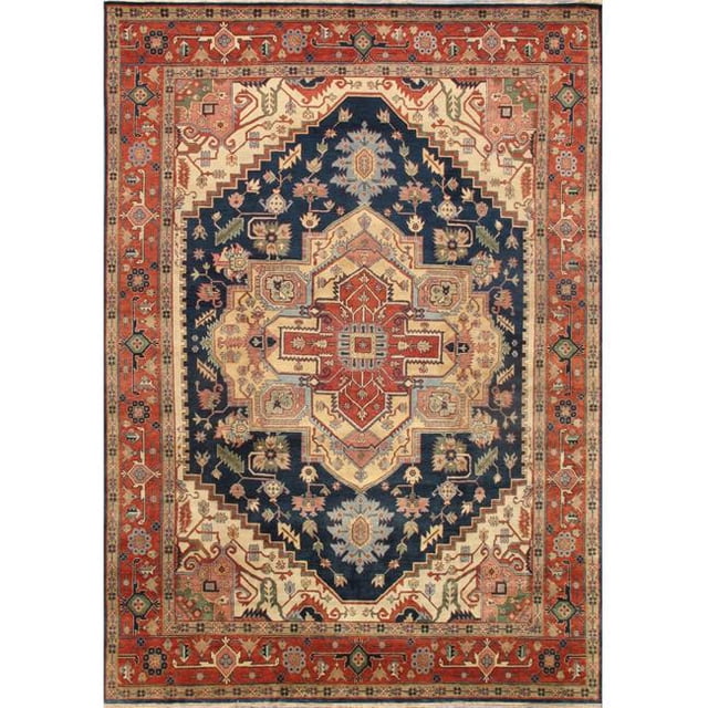 Pasargad Home pb-10b nvy 5x7 Pasargad Home Serapi Collection Hand-Knotted Navy/Rust Wool Area Rug- 4'11' X 7' 0'