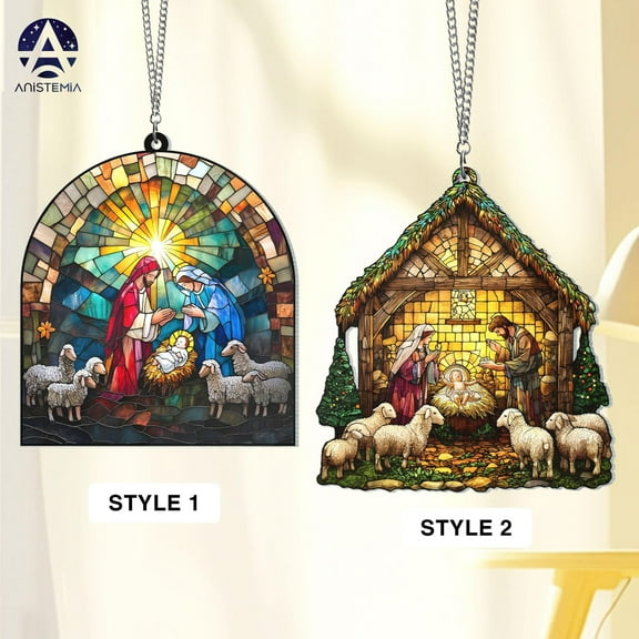 Nativity Scene Acrylic Suncatcher Ornament Baby Jesus Manger Window Hanging, Christian Christmas Home Decor, Holy Family Holiday Gift