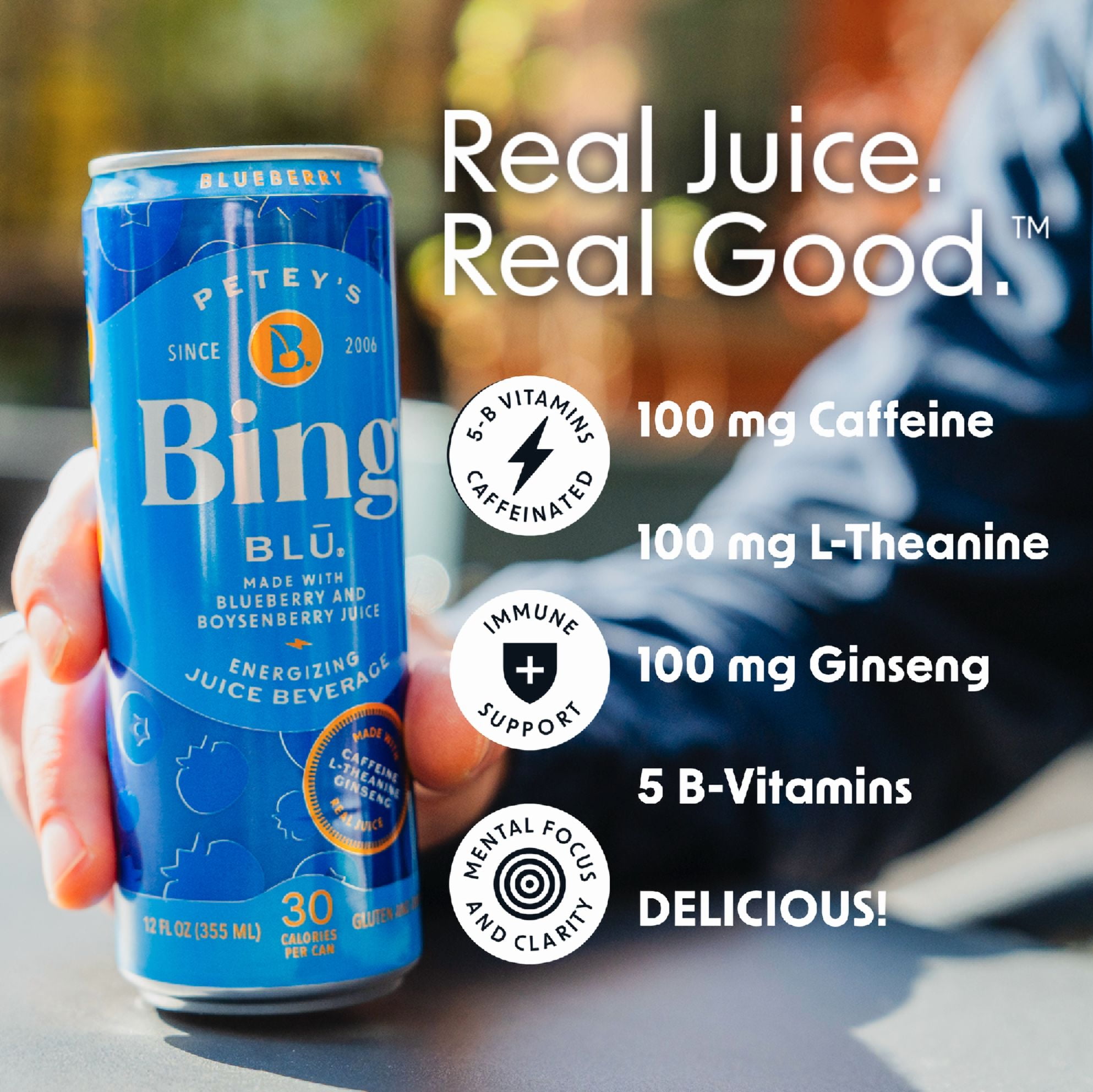 Bing Beverage Healthy Energy Drinks, Bing Blu, 12 oz (12 Pack)