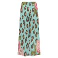 thumbnail image 6 of Floral Leopard Print Teal Background Women's Casual Wide Leg Pants Comfort Pockets Elastic Waist Loose Fit Pants, 6 of 7