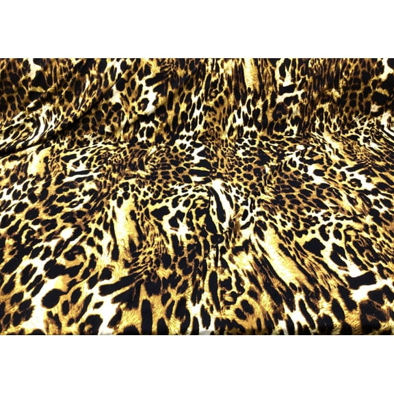Printed DTY Spandex Stretch Apparel Fabric Golden Brown Black Cheetah I330