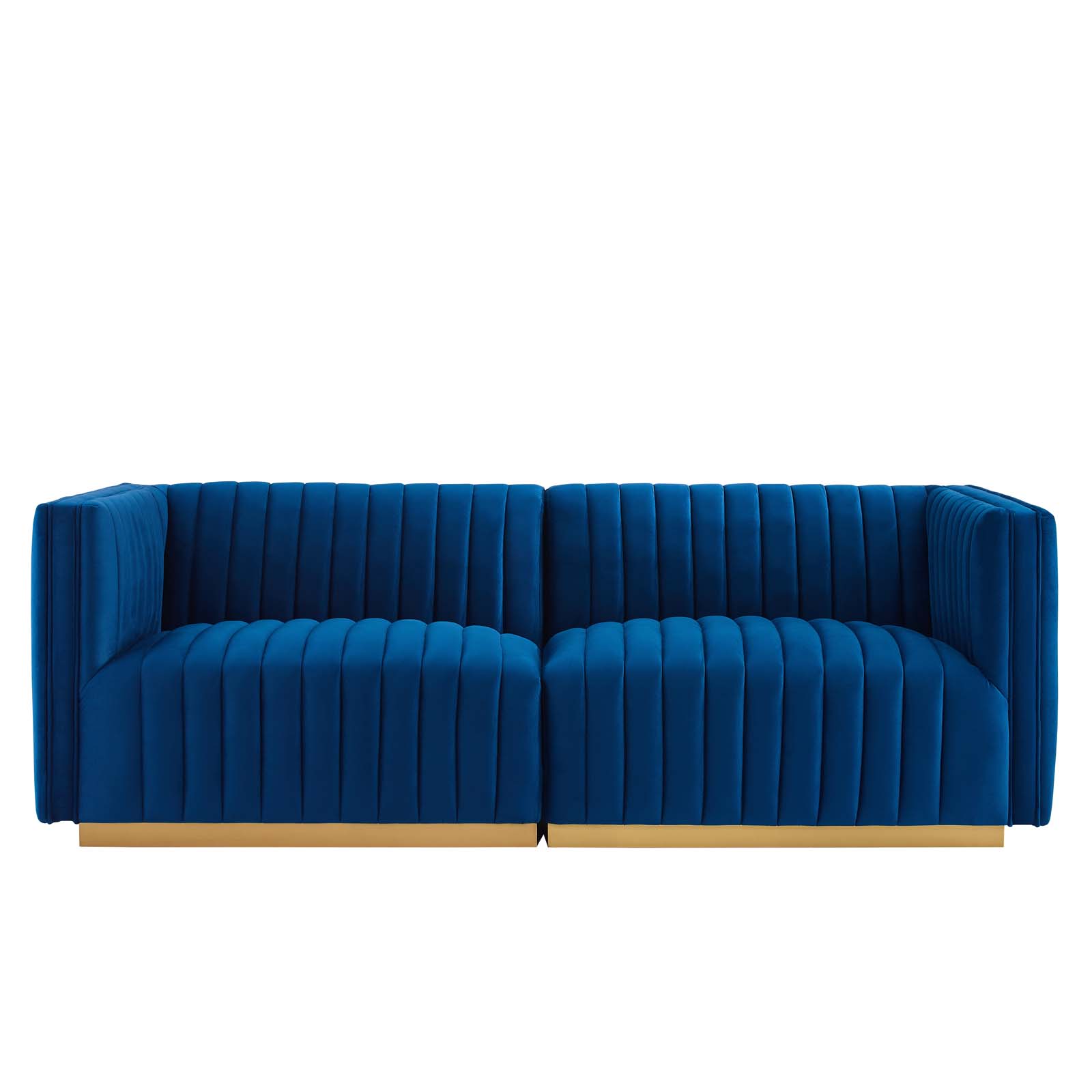 Modway Conjure Channel Tufted Performance Velvet Loveseat in Gold Navy