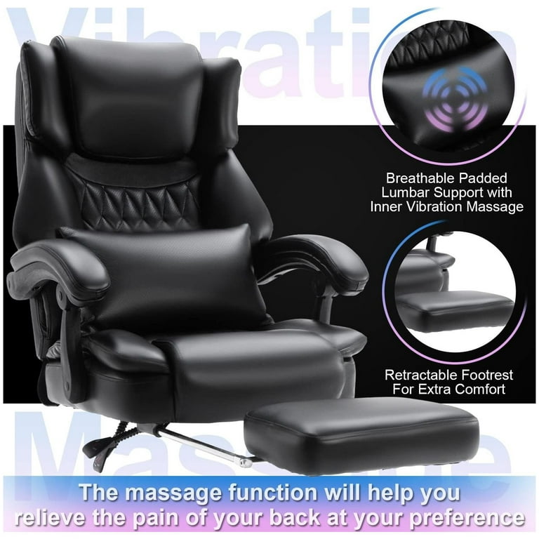 HOMREST Reclining Chair with Massage, Ergonomic Office Breathable Fabric  Executive Computer Chair w/Retractable Footrest, High Back Swivel Recliner