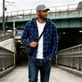 thumbnail image 2 of Iaqnaocc Plaid Flannel Mens&nbsp;shirts Hoodies Long Sleeve Button Up Casual Trendy Classic Fall Hooded Jackets Shirt Blue S, 2 of 5