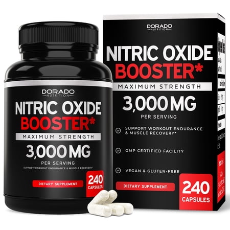 Nitric Oxide Supplement for Men (240 Count) L Arginine L Citrulline 3000mg - Stamina, Endurance, Performance for Workouts - NO Supplements for Men - Gluten Free, Non-GMO (240 Vegan Capsules)