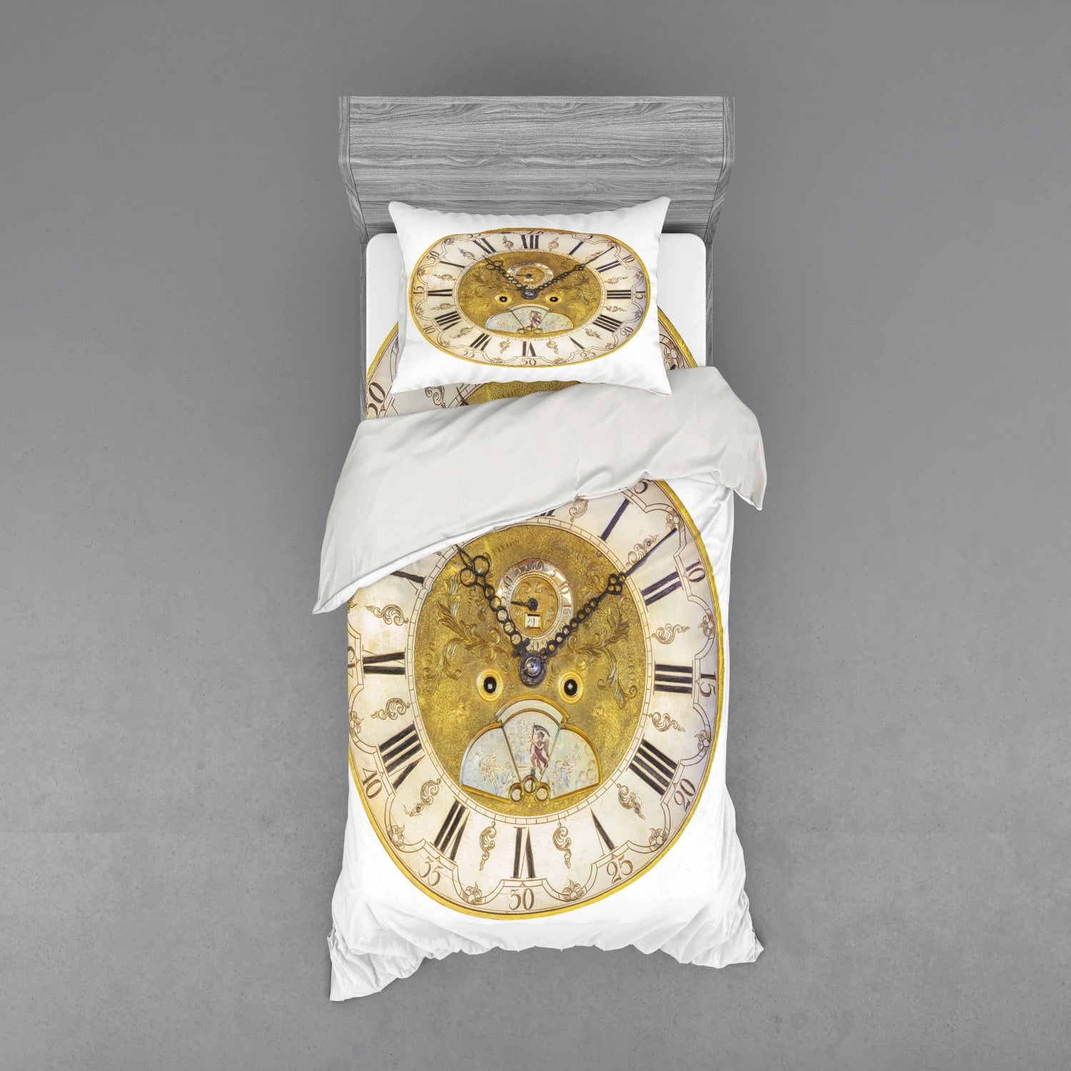 Clock Duvet Cover Set, Vintage Theme a Seventeenth Century Ornamental