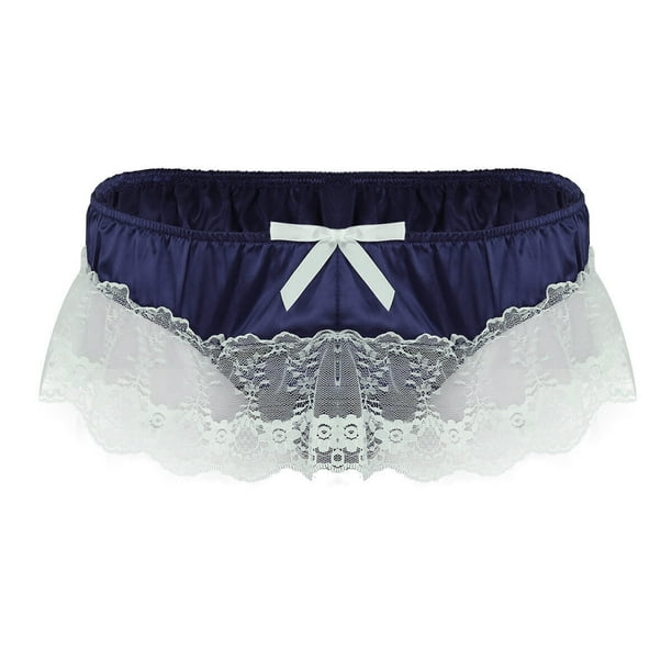 Gibobby arnés para mujer Tanga para hombre, Tanga de encaje, calzoncillos afeminados, ropa interior abierta Sexy , bragas íntimas (Azul marino, M)