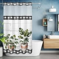thumbnail image 2 of Spring Plants No Hook Shower Curtain with Snap in Liner Green Potted Plants Leaves Black Plaid Plank Waterproof Bathroom Shower Curtain with See Through Top Window for Bathtub 36" x 72", 2 of 9
