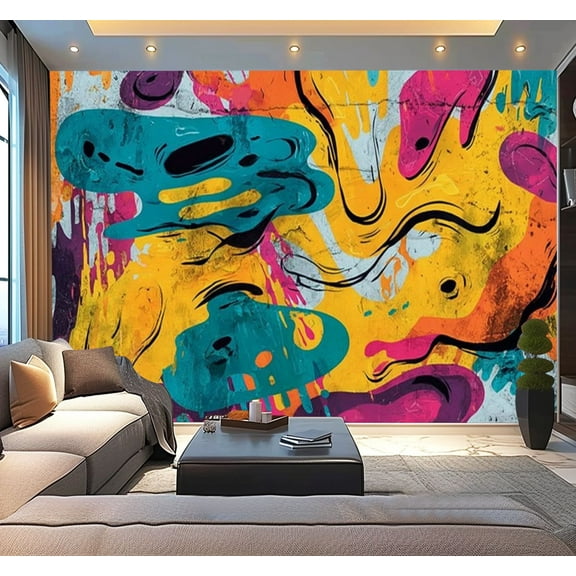 Peel and Stick Wallpaper Graffiti pop art abstract art Abstract Hand Drawing Spray Modern Art Wall Mural Decor Self Adhesive and Removable 100in x 144in