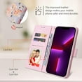 thumbnail image 6 of Popular Glittery Flower PU Flip Phone case with Wallet for iPhone 14 13 12 11 8 7 X XS XR Plus Pro Max Mini Protective Cover Fashion Glamorous Multi-Functional Bumper(Flower B,12 Pro), 6 of 8