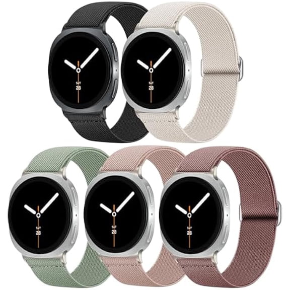 can 5 Pack Stretchy Nylon Bands Compatible with Samsung Galaxy Watch 8 Band 40mm 44mm/Galaxy Watch 8 Classic 46mm, Solo Loop Soft Elastic Sport Strap Replacement Wristbands for Women Men