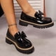 thumbnail image 4 of Xucatan Women's Patent Leather Tassel Loafers, Chunky Sole Slip-On Flat Shoes, Classic British Style Casual Shoes for Women, Plus Size Uniform Shoes Gift, 4 of 8