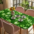 thumbnail image 3 of St. Patrick's Day Table Cloths for 4 Foot Rectangle Tables, Spring Shamrock Leaves Polka Dots Dark Green Patio Waterproof Elastic Fitted Tablecloths, Washable Rectangular Table Cover for Camping, 3 of 8
