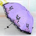 thumbnail image 2 of Mini sombrilla (morada), estilo simple con encaje de mariposa, paraguas de viaje plegable compacto, resistente a la intemperie, paraguas para exteriores con protección UV para mujer, tamaño 86 * 65 c, 2 of 5