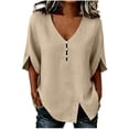 thumbnail image 2 of Yteetum 3/4 Length Sleeve Shirts for Women Summer V Neck 3/4 Sleeve Cotton Linen Tops Womens Casual Solid Loose Lightweight Comfy T Shirts, 2 of 7