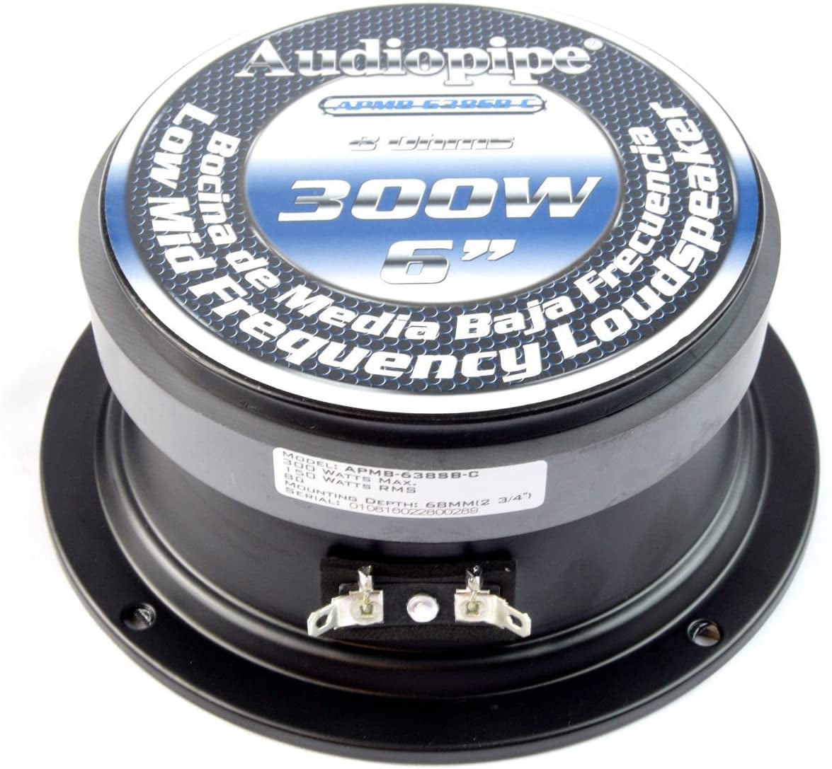 6" 6.5" Sealed Black Full Range Mid Loudspeaker Car Audio Audiopipe APMB-638SB-C 