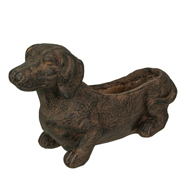 Pot de Plante en Résine Usée, Fini Brun Rustique, pour Intérieur et Extérieur, pour Chien Dachshund