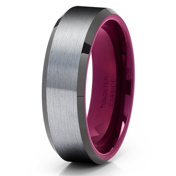 Purple Wedding Band Black Tungsten Ring Anniversary Ring Men & Women 6mm Black Tungsten