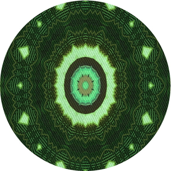 Ahgly Company Machine Washable Indoor Round Transitional Dark Lime Green Area Rugs, 8' Round