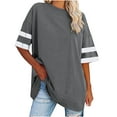 thumbnail image 2 of Wycnly Womens Tops Dressy Casual Fashion Breathable Comfy Loose Fit Oversized Workout Tshirt Summer Short Sleeve Crewneck Tops Striped Print Blouse Dark Gray l, 2 of 6