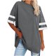 thumbnail image 2 of ICHUANYI Clearance Womens Oversized Tees Loose T Shirts Half Sleeve Round Neck Color BlockTunic Tops(Dark Gray, S) ICHUANYI WER2023081016365, 2 of 6
