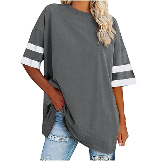 Ersazi Mode Femme Chemisier à Manches Courtes Col Rond Couleur Unie Ample Décontracté en Liquidation Gris Foncé Manches Courtes pour Femmes m