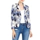 thumbnail image 2 of BLAZER CHIC para Mujeres, Abierto al Frente, Ideal para el Trabajo, Chaqueta de Traje Corta de Verano, Blanca con Flores Azules, Talla 2XL, 2 of 7