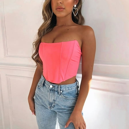 

Tangnade plus size tops for women the Blouse Women Sexy Corset Sleeveless Tops Vest Underwear Dress Bustier Top Pink S