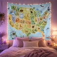 thumbnail image 2 of USA Map with Wildlife and Nature Illustrations Against Blue Ocean, Whimsical Folk Art for Kids, Educational Wall Decor, Birthday Gift Tapestry Wall Hanging for Nursery and Playroom, 2 of 7