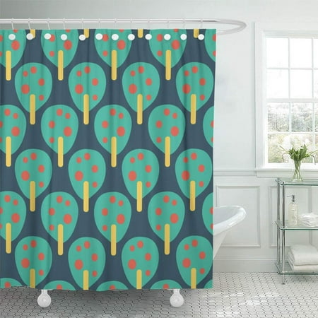 PKNMT Retro Fruit Trees Teal Red Blue Mustard Yellow Perfect and All Kinds of Projects Waterproof Bathroom Shower Curtains Set 66x72 (Best Way To Water Fruit Trees)