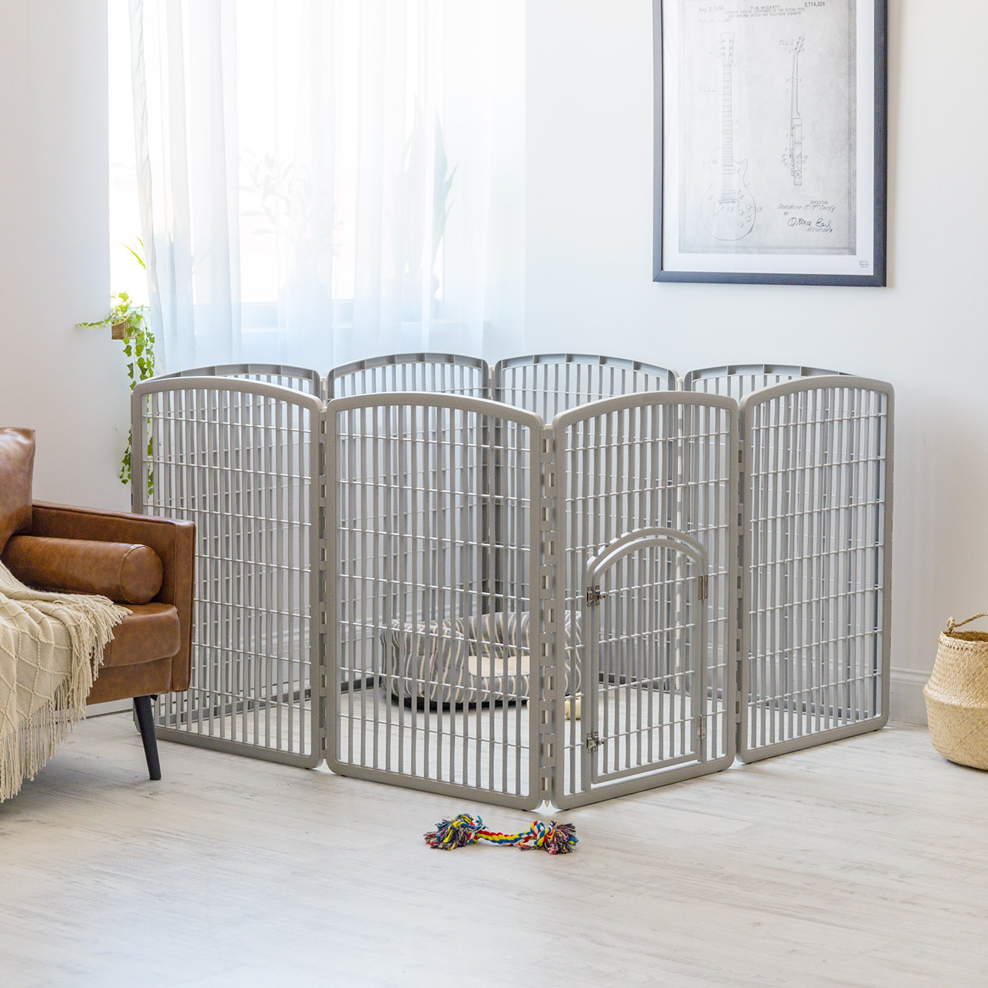 IRIS 34-inch Exercise 8-Panel Pet Playpen with Door, Silver