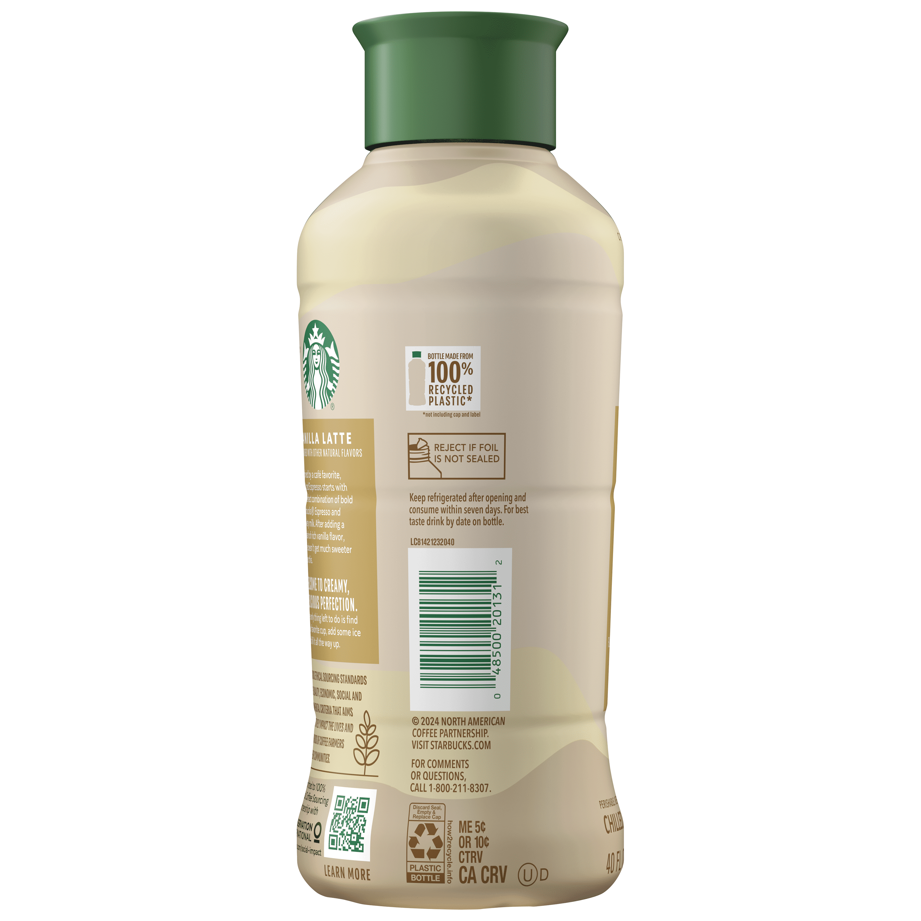Starbucks Iced Espresso Vanilla Latte Iced Coffee Drink, 40 oz Bottle