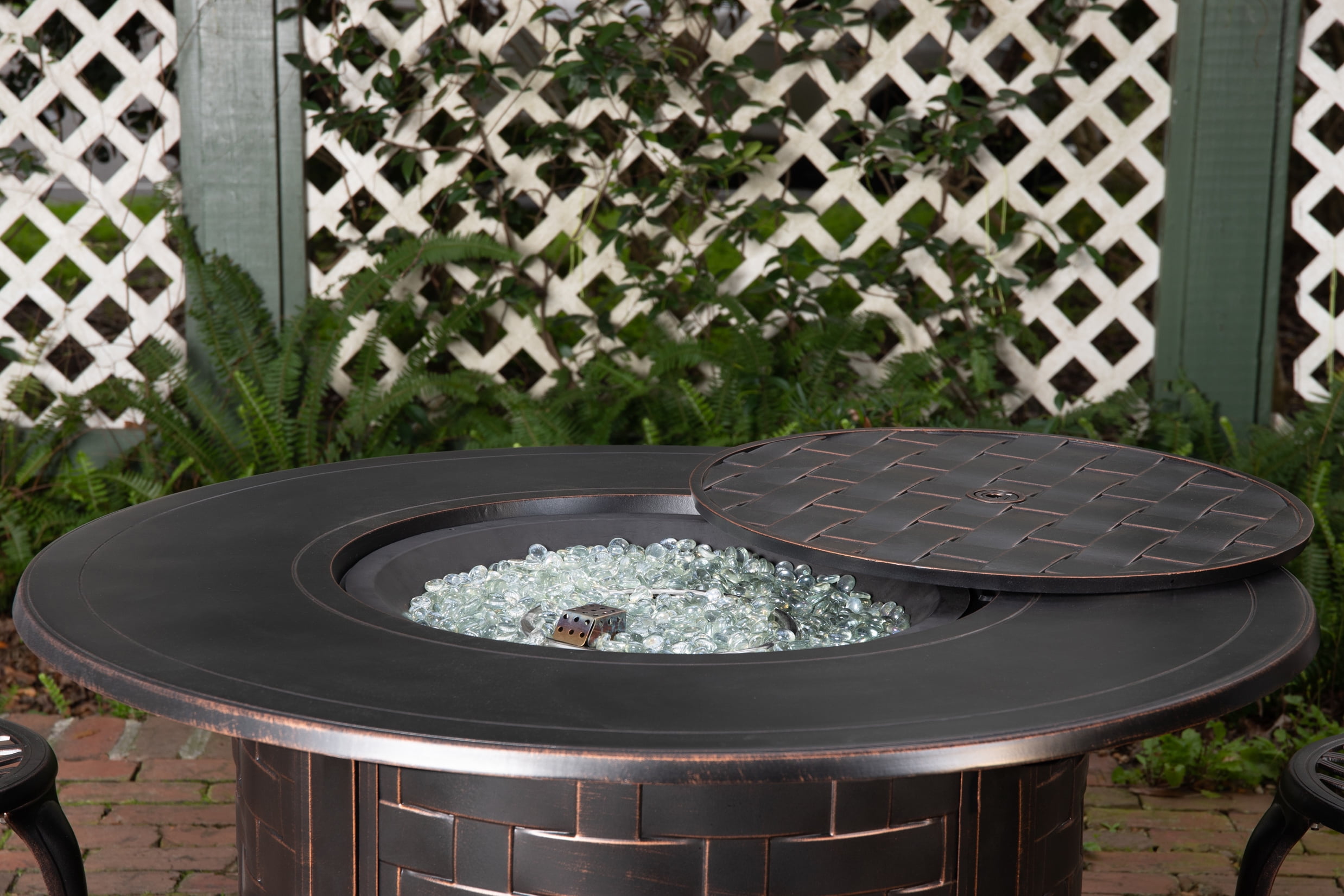Fire Sense Perissa Basketweave Firepit Table Multifunctional with Fire Bowl Lid, Bronze Finish 44"
