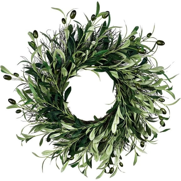Farship Summer Wreaths Artificial Green Olive Wreath for Front Door Easter Decoration Hanging Decorations Summer Green Wall Hanging Decorations for Outdoor Home Decor-18"