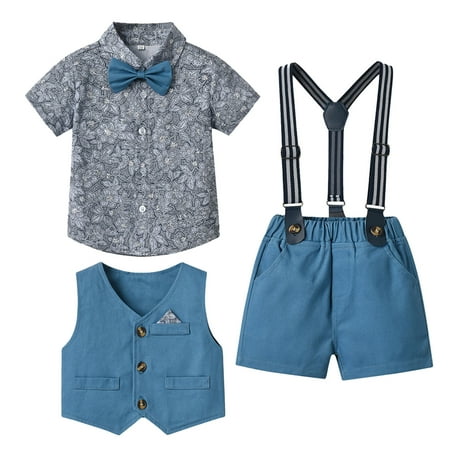 

Little Boys Party Dailywear Sets Floral Printed Short Sleeve O-Neck Shirt Tops Vest Coat Shorts Child Gentleman Outfits Dailywears Comfortable Loose Fittness Sets