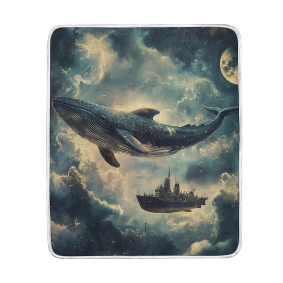 Yayeee Throw Blanket for Couch Soft Warm 50" x 60" Sofa Chair Bed Decoration, Beige Floating Whale