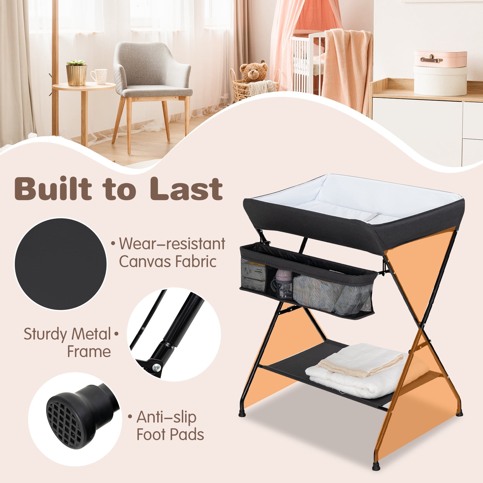 Patiojoy Infant Folding Changing Table Portable Children Baby Girl Boy Diaper Station w/ Storage Box