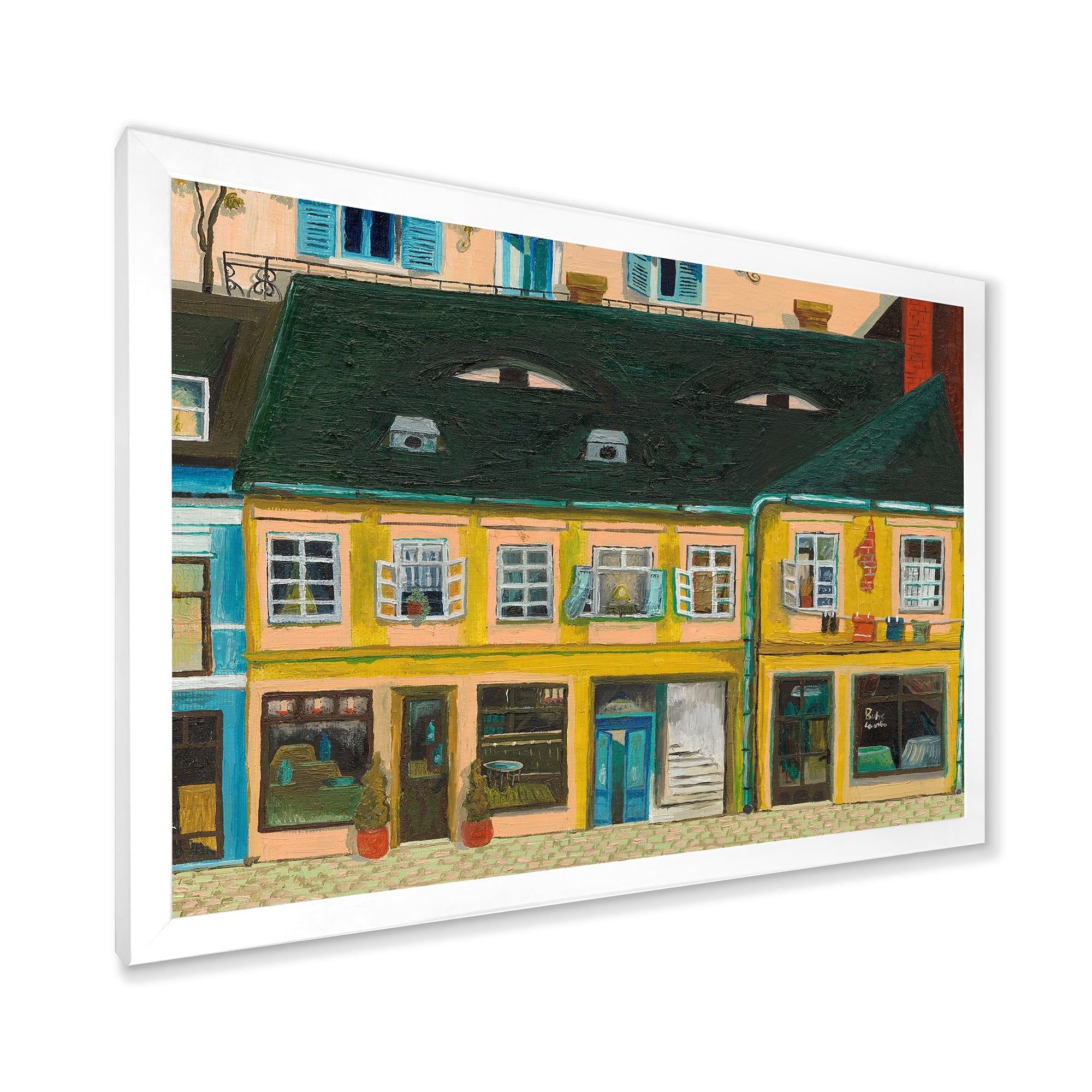 Designart 'Abstract Yellow Facade of Houses In Street In Paris' French Country Framed Art Print