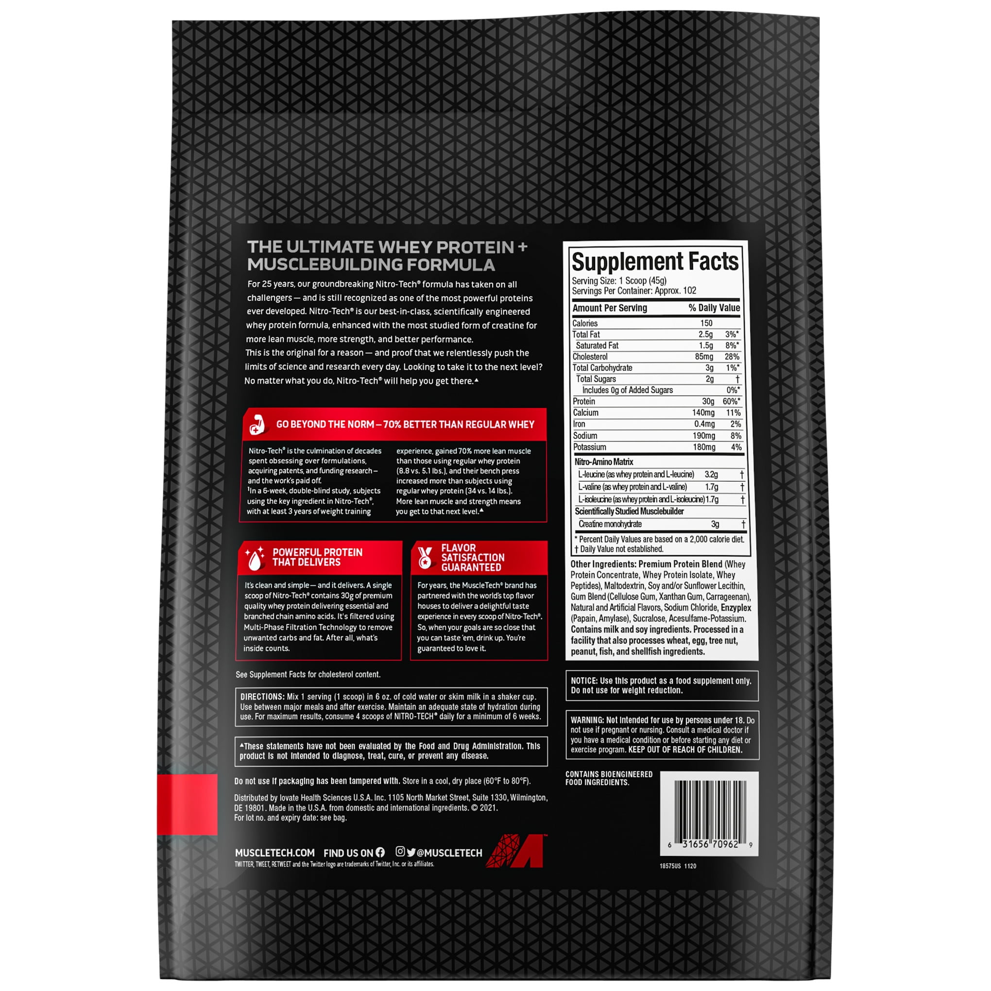 MuscleTech Nitro Tech Protein Powder, Vanilla, 10 Lb