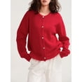 thumbnail image 2 of Women's Solid Color Cardigan Fuzzy Long Sleeve Button Down Sweater, 2 of 8