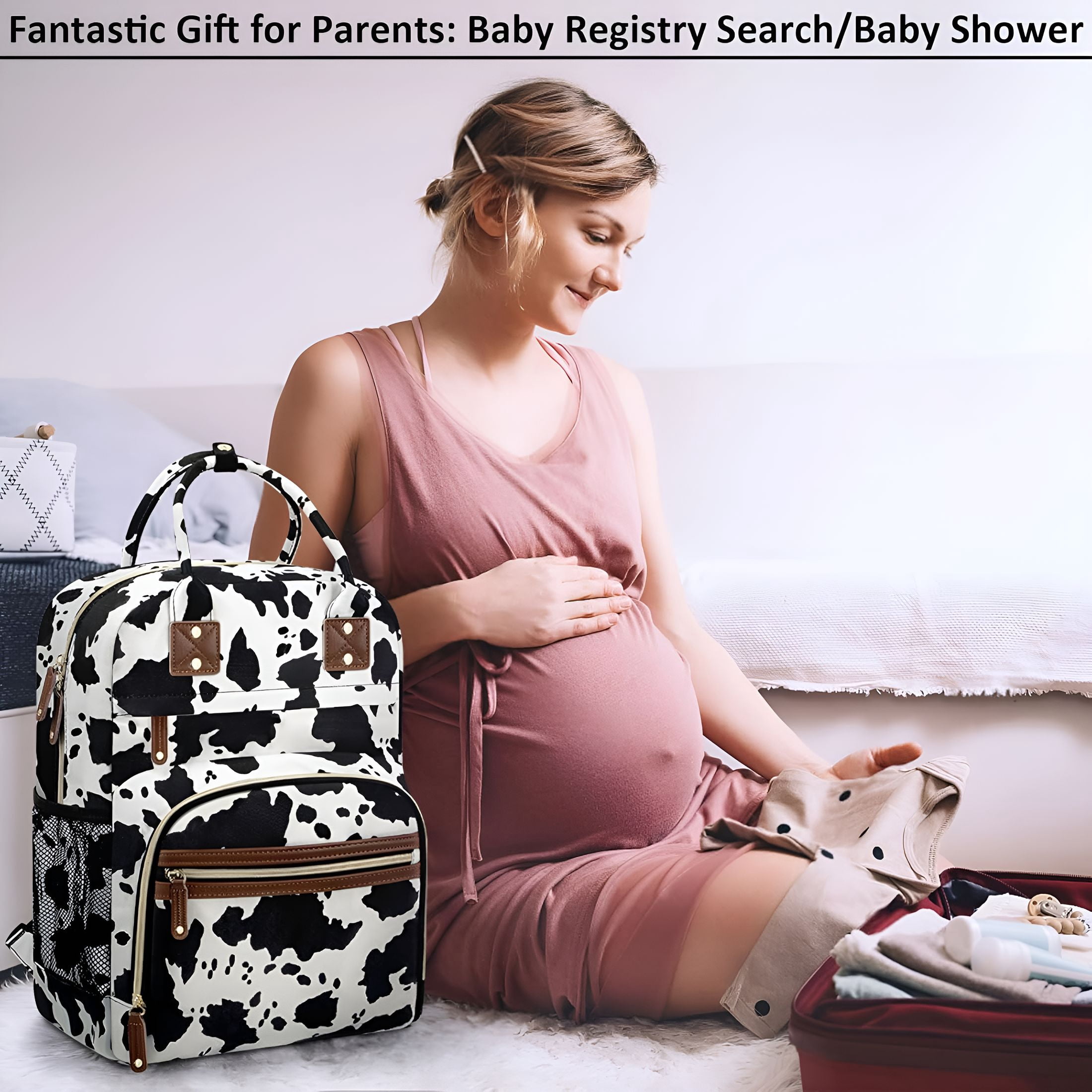 GASTROPOD Large Capacity Baby Diaper Bag Backpack with Insulated Pockets,Waterproof,Stylish Cow Print Design,Suitable for Boys and Girls
